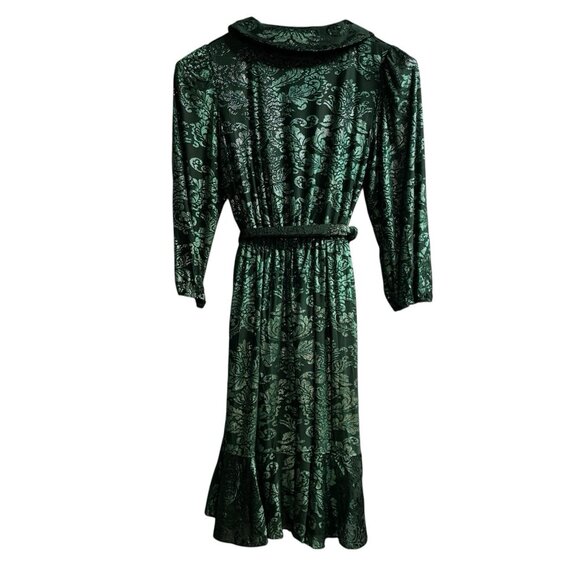 Nanette Lepore Dress Womens 8 Green Floral Burnout Velvet Faux Wrap Ruffle Party - Picture 2 of 9